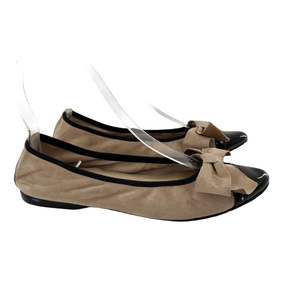 Halogen flats size 6 beige suede black patent cap toe pointy toe balletcore - Picture 2 of 13